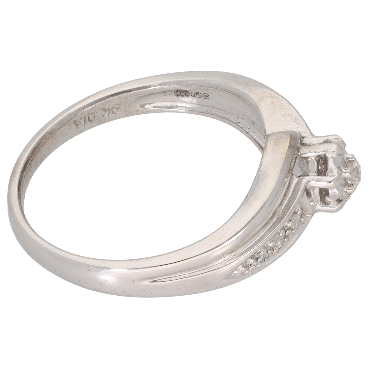 9ct White Gold 0.05ct Diamond Solitaire Ring With Accent Stones Size P