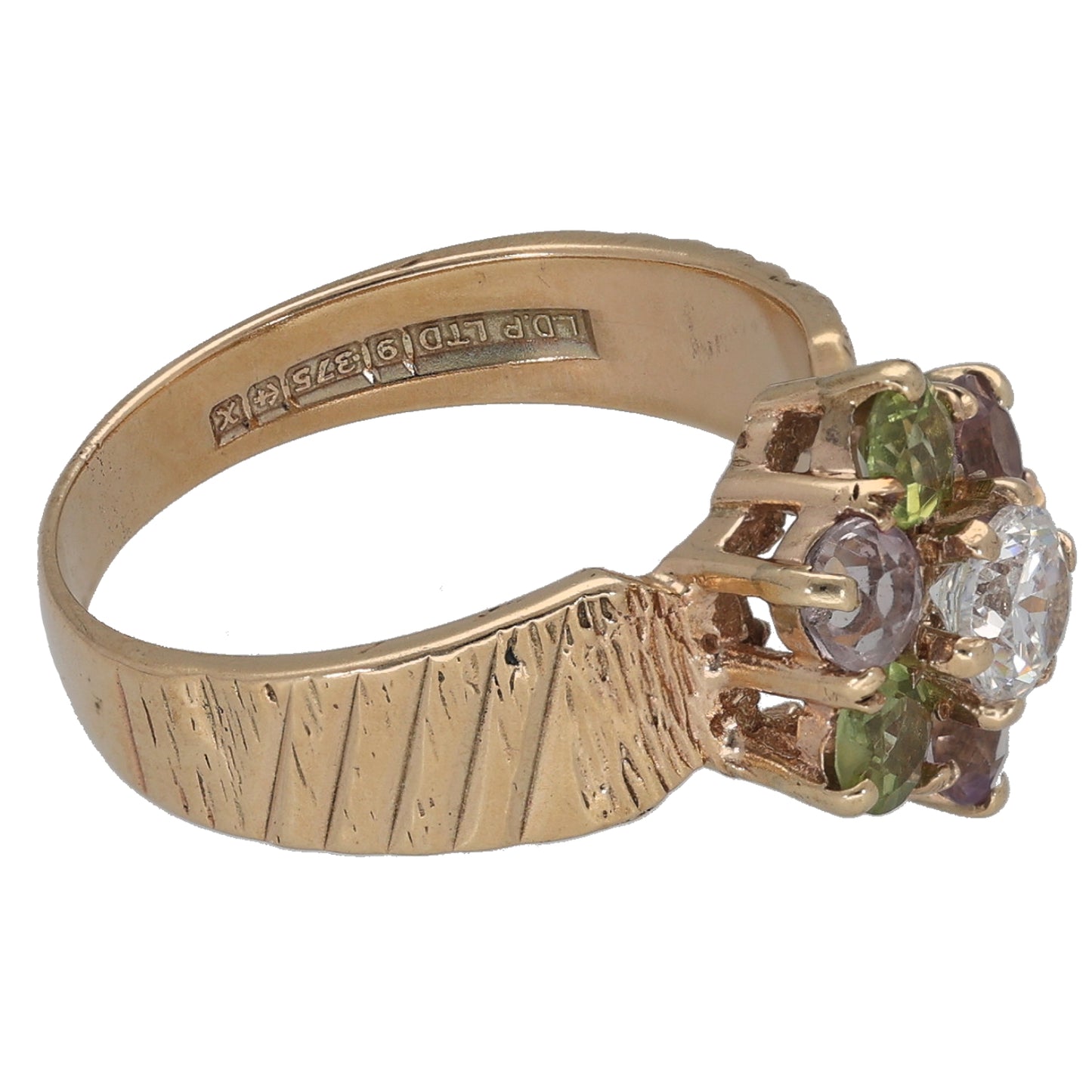 9ct Gold Peridot, Quartz & Cubic Zirconia Dress/Cocktail Ring Size N