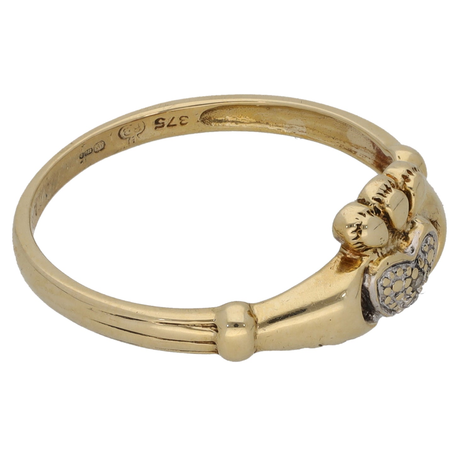 9ct Gold 0.01ct Diamond Claddagh Ring Size Q