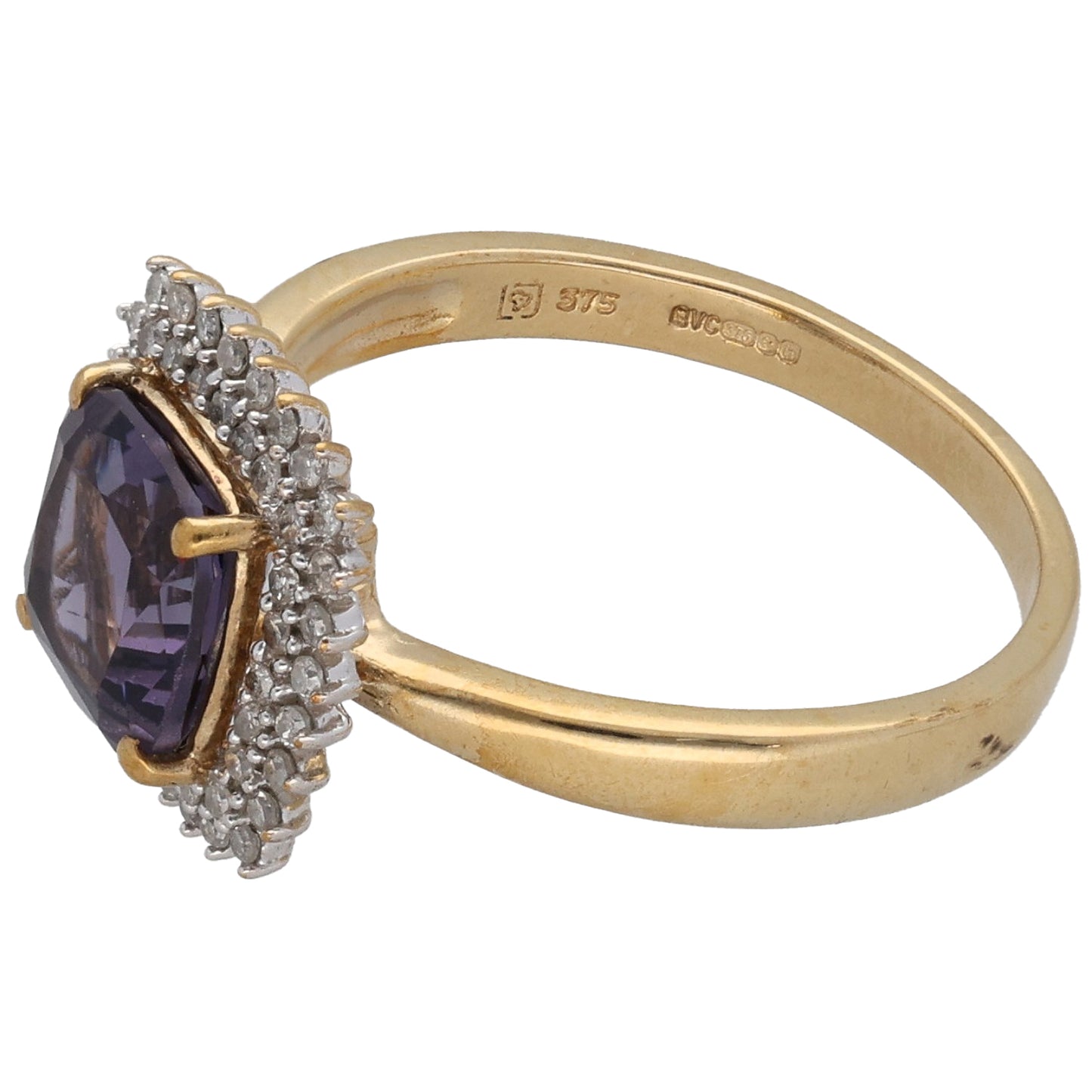 9ct Gold Amethyst & 0.26ct Diamond Dress/Cocktail Ring Size S