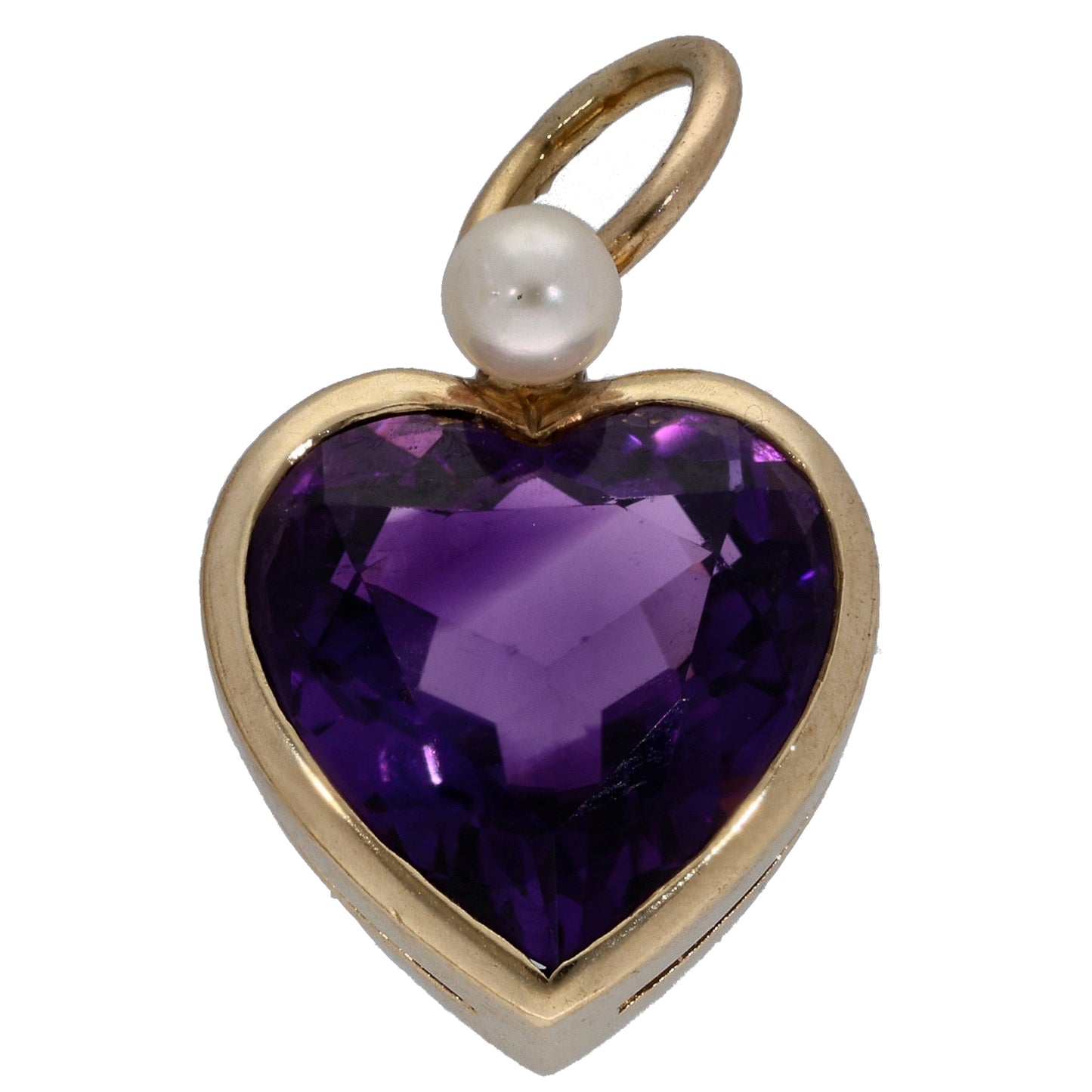9ct Gold Amethyst & Cultured Pearl Heart Pendant