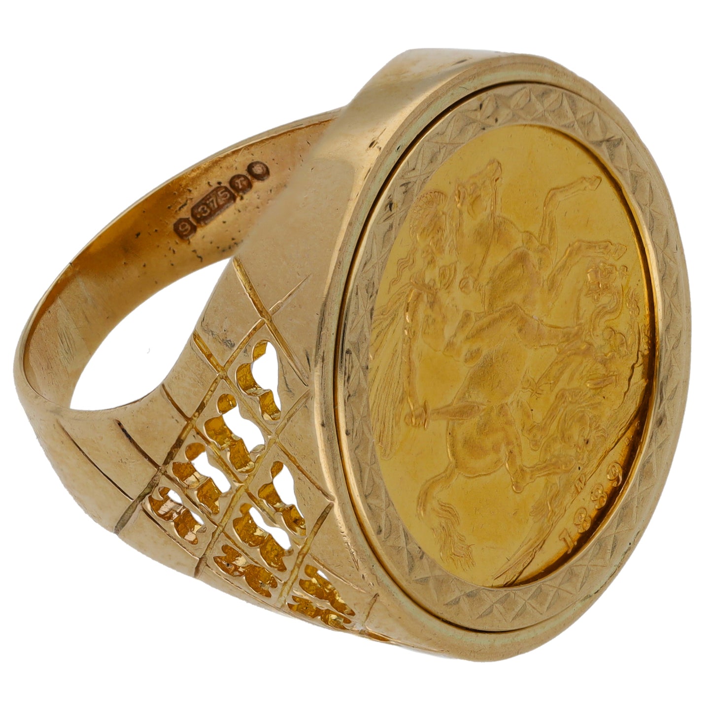 9ct Gold Full Sovereign Coin Ring Size T