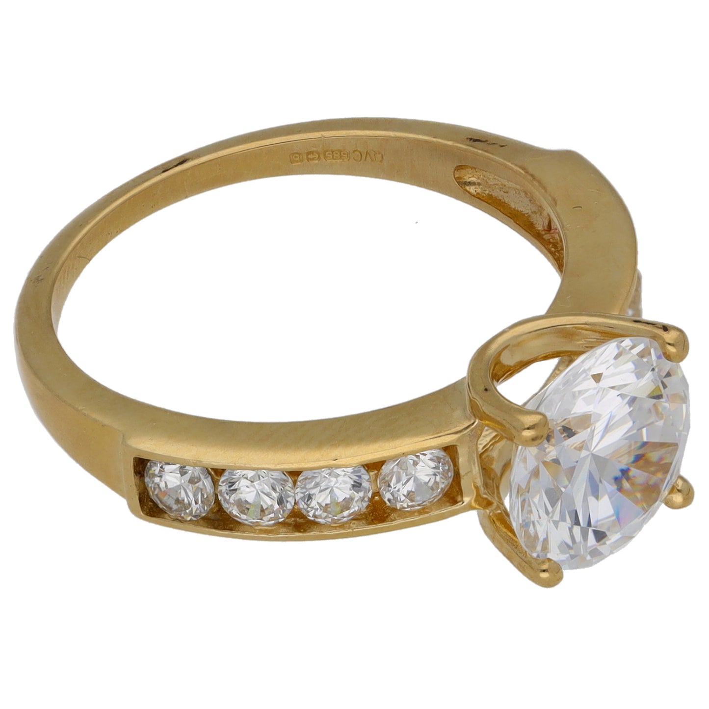 14ct Gold Cubic Zirconia Single Stone Ring with Accent Stones Size N