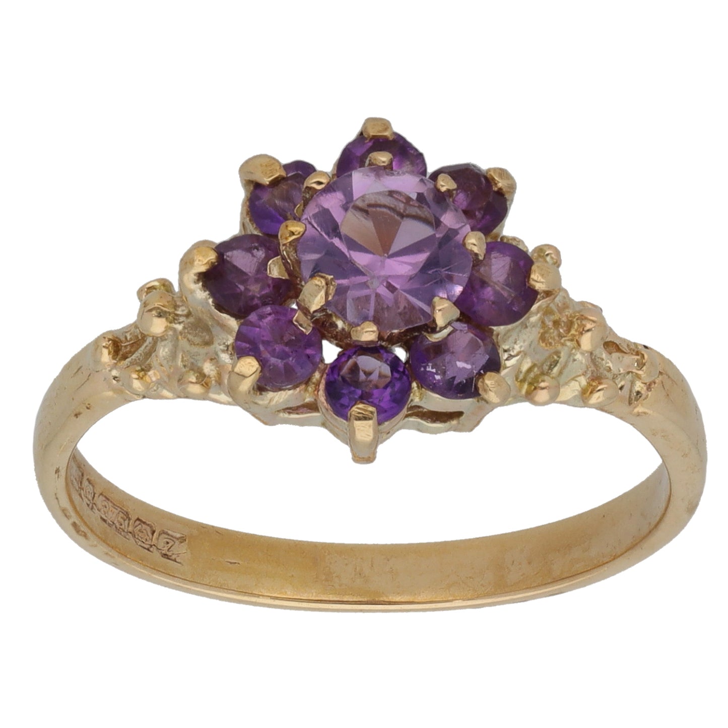 9ct Gold Amethyst Cluster Ring Size O