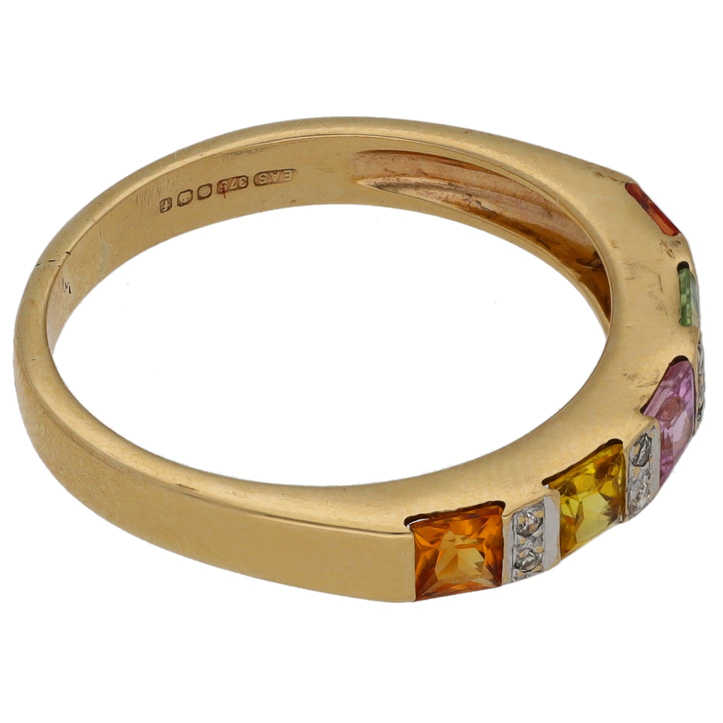 9ct Gold 0.04ct Diamond & Multi-Coloured Sapphire Half Eternity Ring Size O