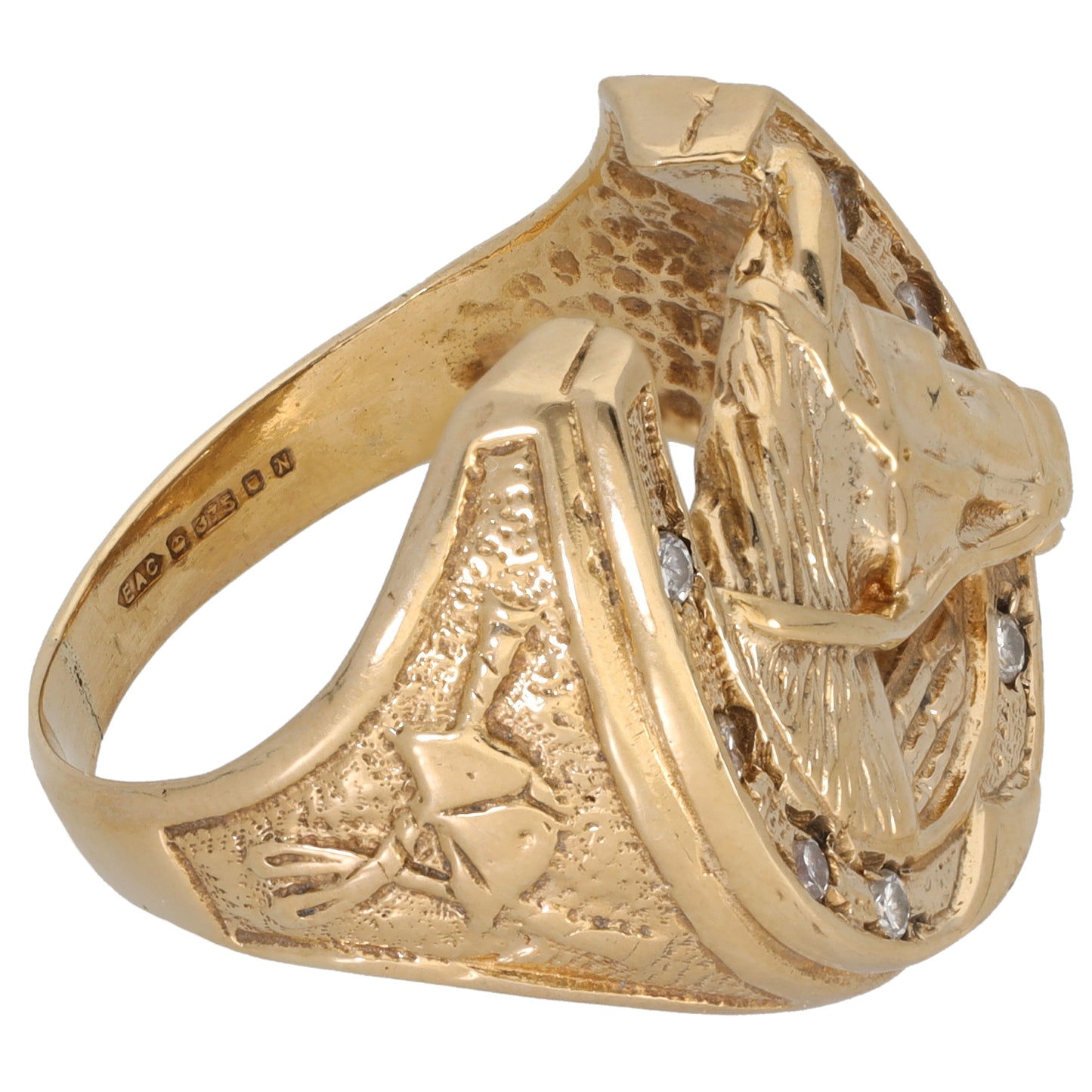 9ct Gold 0.14ct Diamond Horseshoe Ring Size P