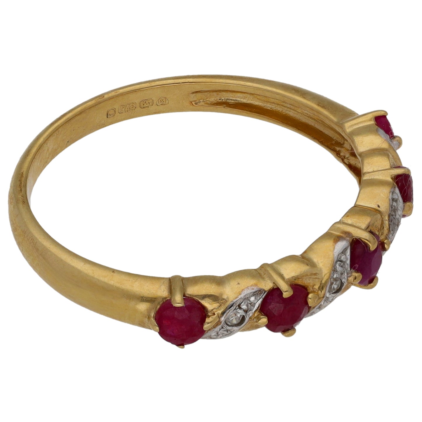 9ct Gold Glass Filled Ruby & 0.02ct Diamond Half Eternity Ring Size P