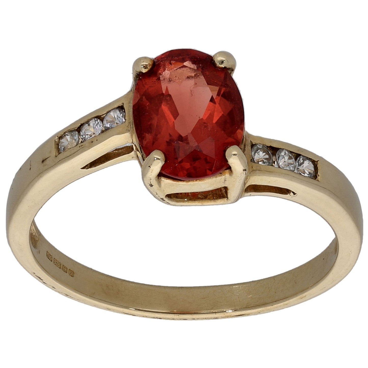 9ct Gold Andesine & Cubic Zirconia Single Stone Ring With Accents Size N