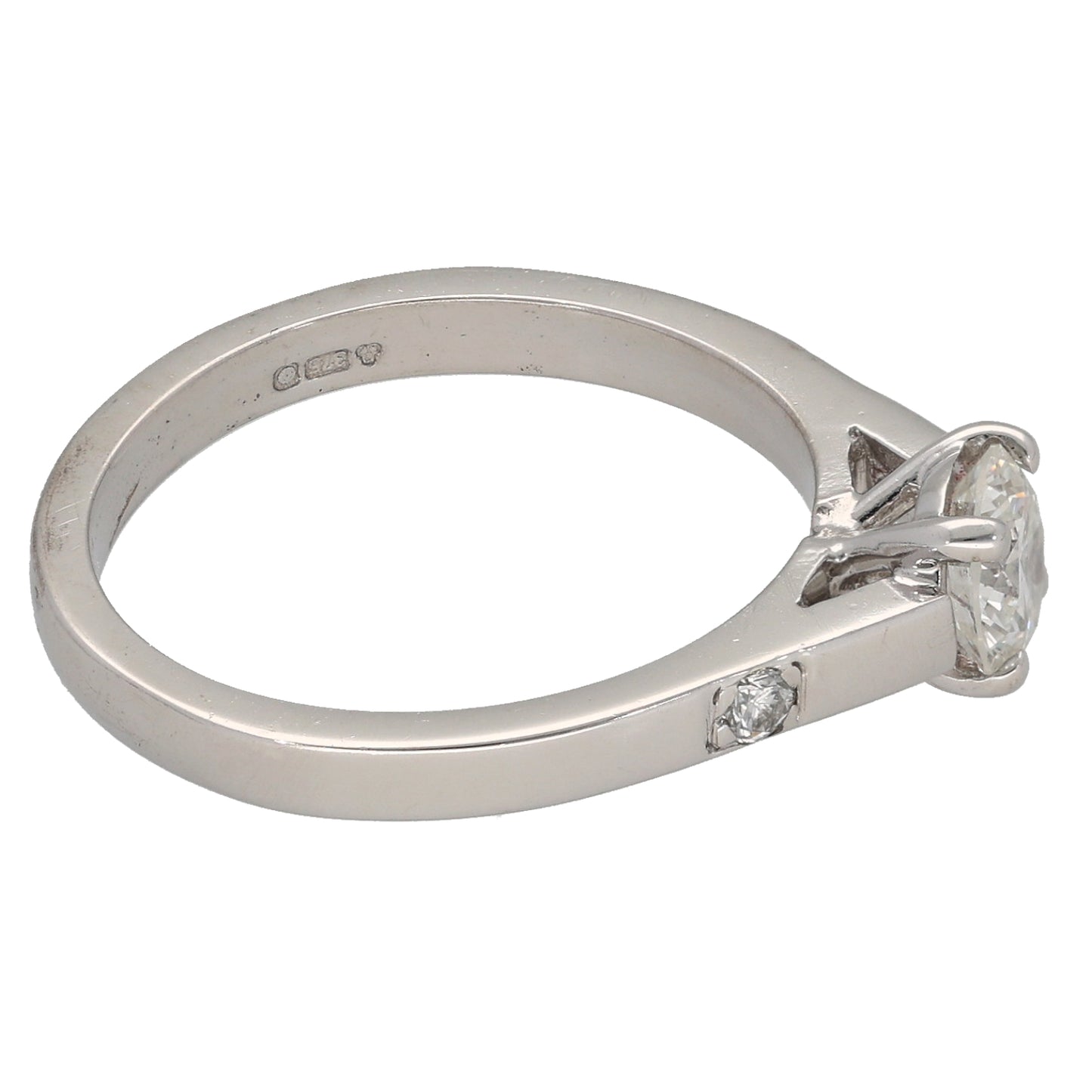 9ct White Gold 0.66ct Diamond Solitaire Ring With Accent Stones Size M