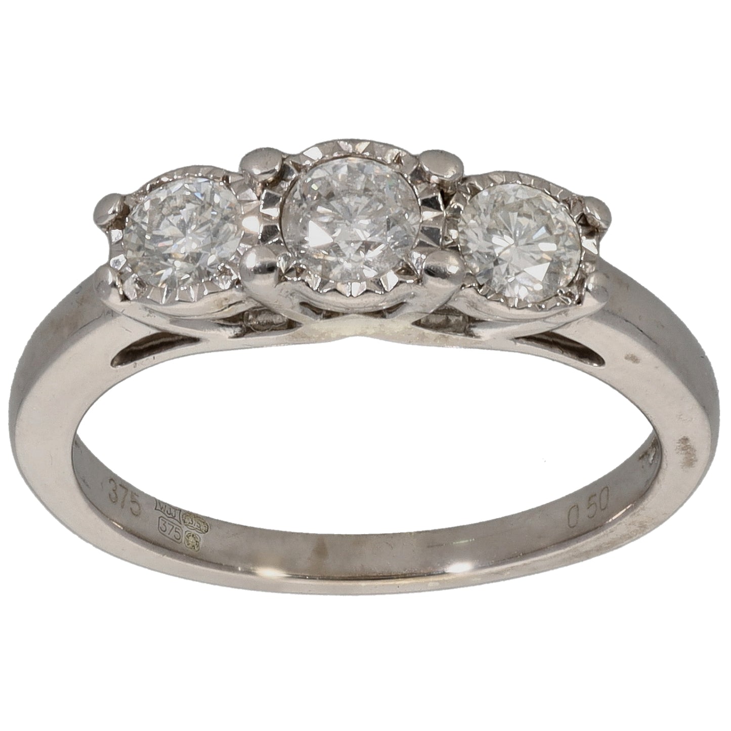 9ct White Gold 0.50ct Diamond Trilogy Ring Size K