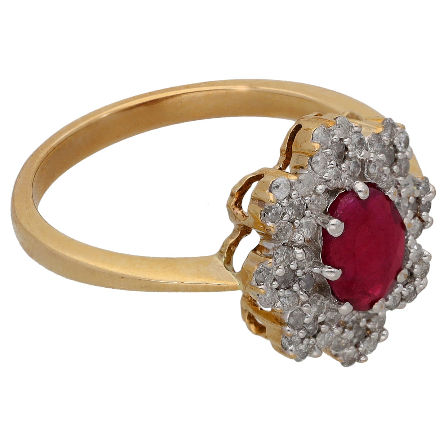 9ct Gold Ruby & 0.28ct Diamond Dress/Cocktail Ring Size P