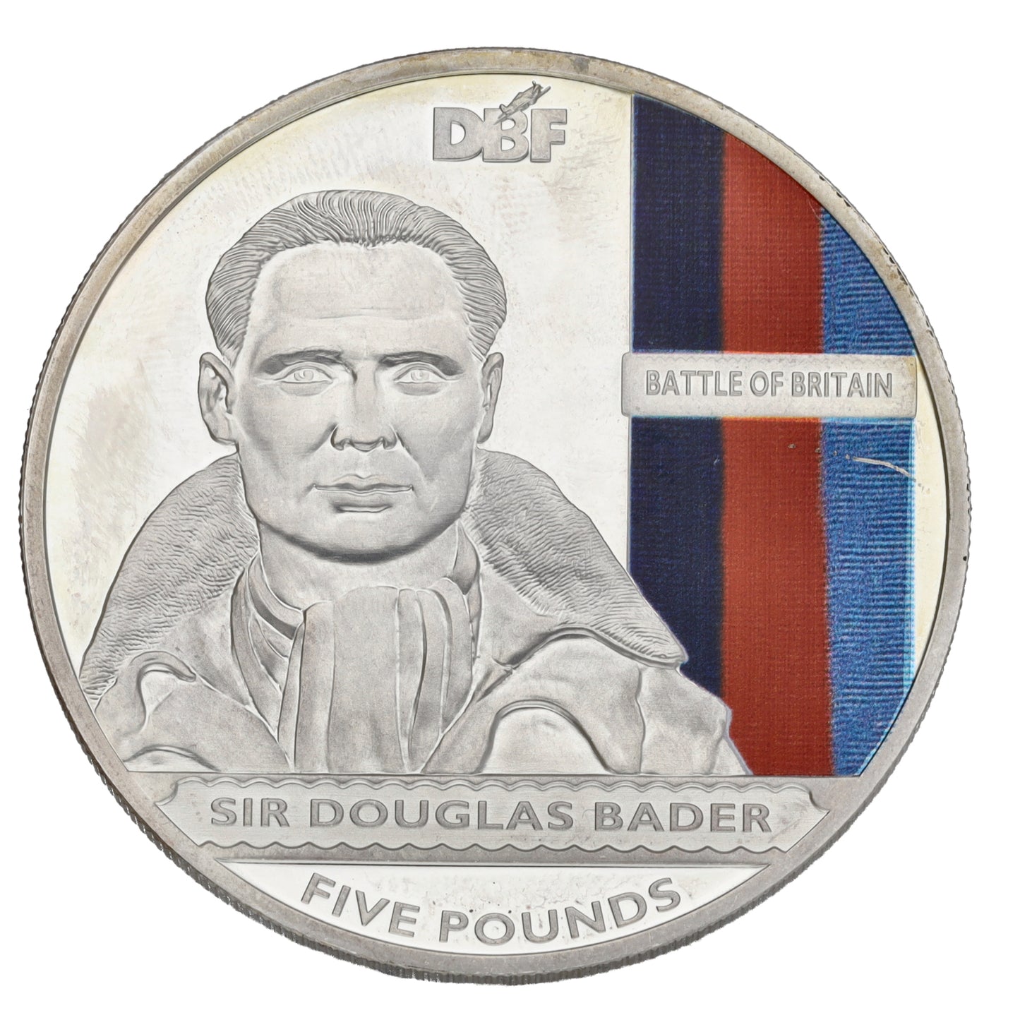 Sterling Silver Battle Of Britain Sir Douglas Bader 5 Pounds Coin 2010