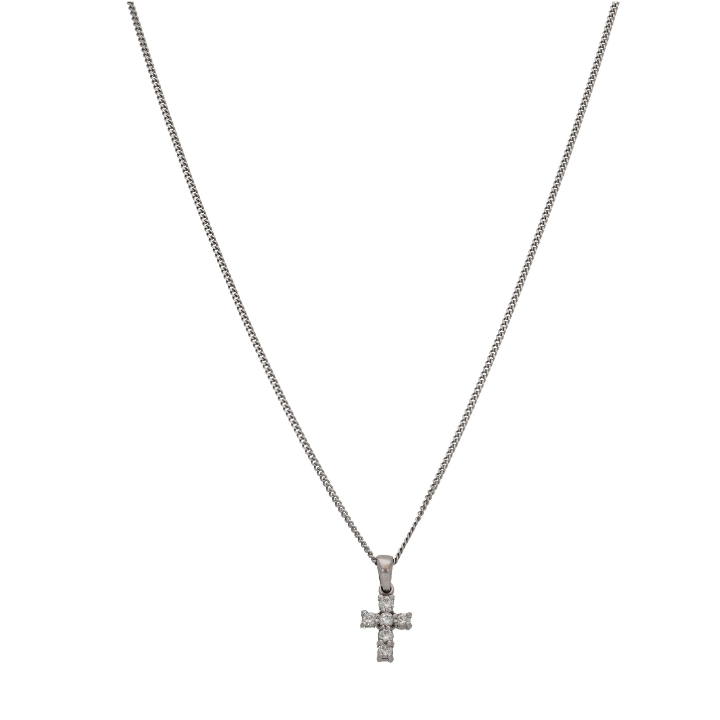 18ct White Gold 0.24ct Diamond Cross Pendant With Chain