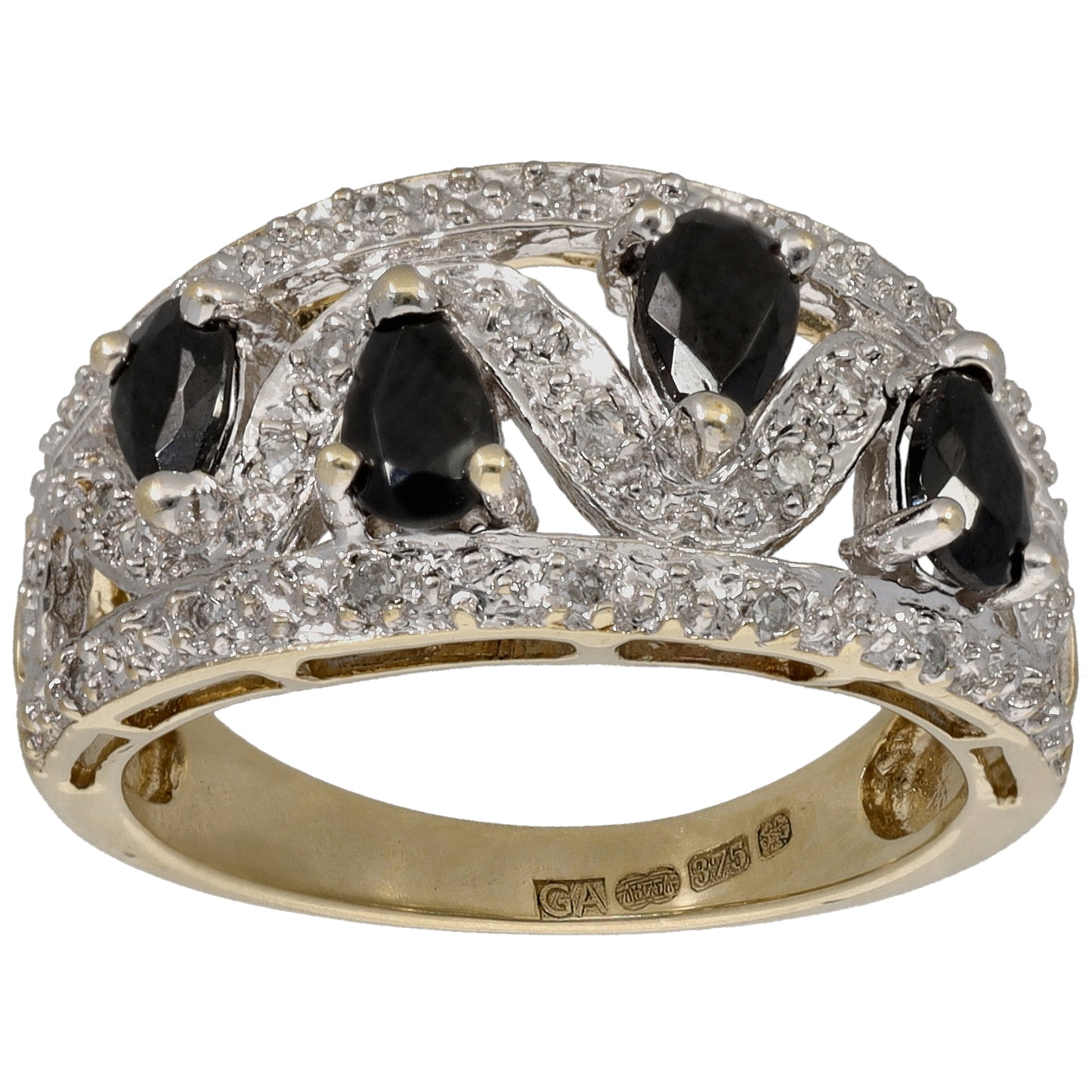 9ct Gold 0.12ct Diamond & Imitation Gems Dress/Cocktail Ring Size L