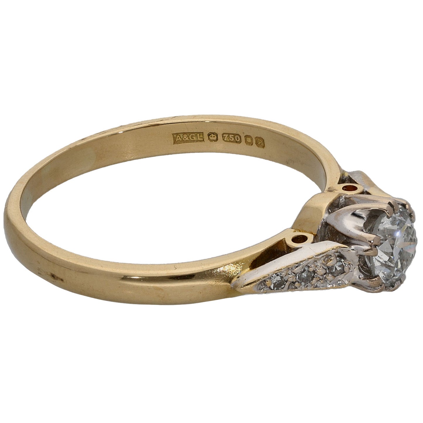 18ct Gold 0.43ct Diamond Solitaire Ring With Accent Stones Size O