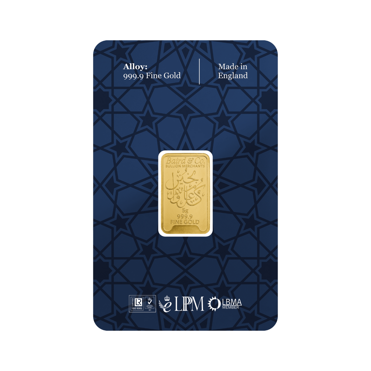 New Baird & Co 24ct 5g Gold Eid Minted Bar