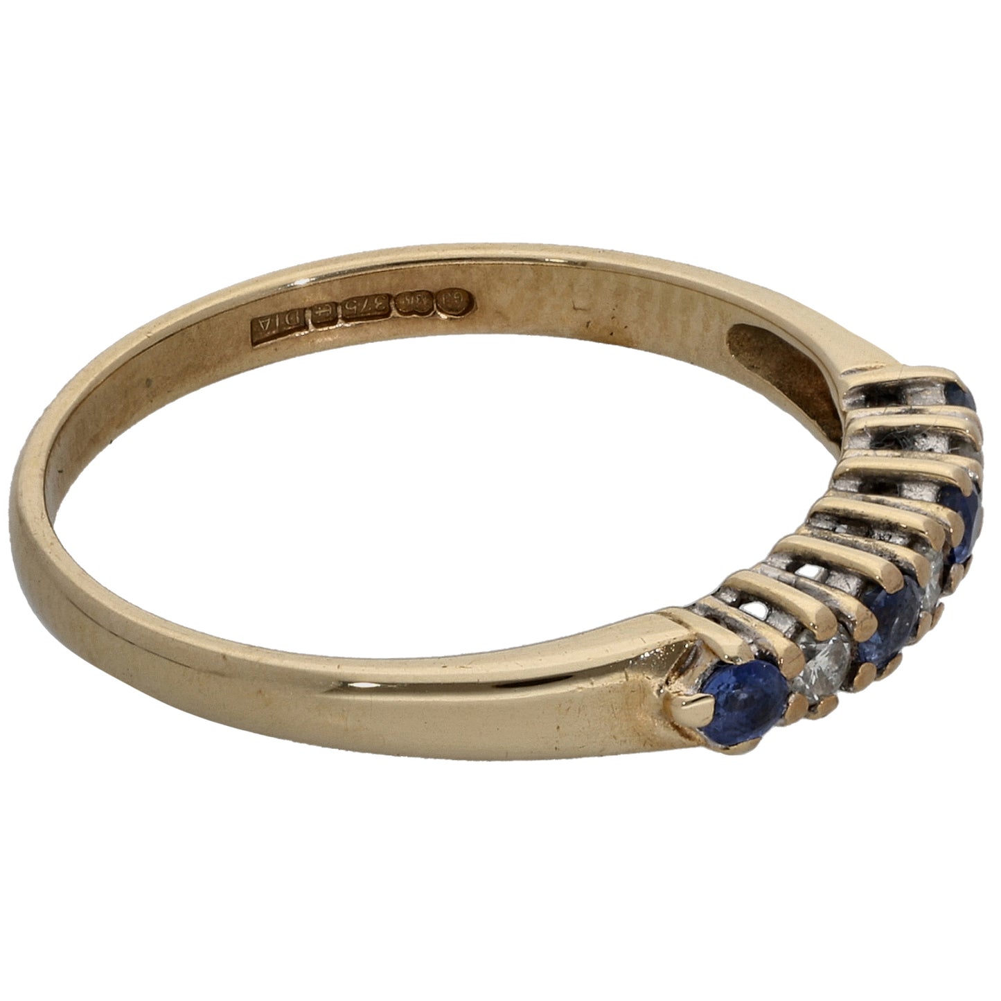 9ct Gold Sapphire & 0.06ct Diamond Half Eternity Ring Size O