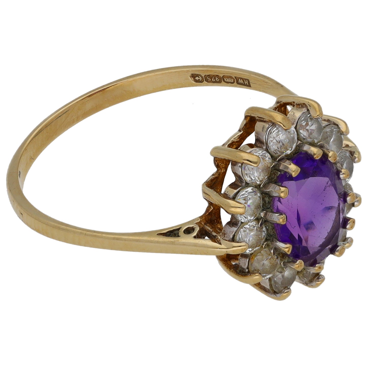 9ct Gold Amethyst & Cubic Zirconia Dress/Cocktail Ring Size Q