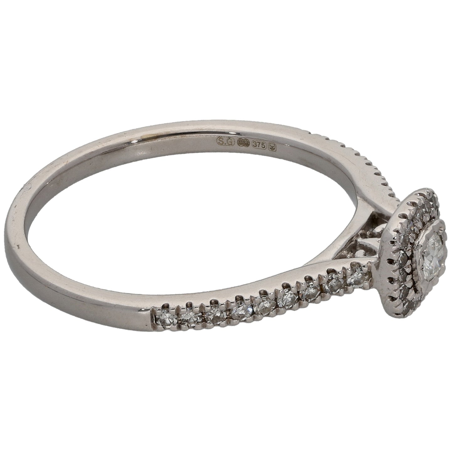 9ct White Gold 0.26ct Diamond Solitaire Ring With Accent Stones Size O