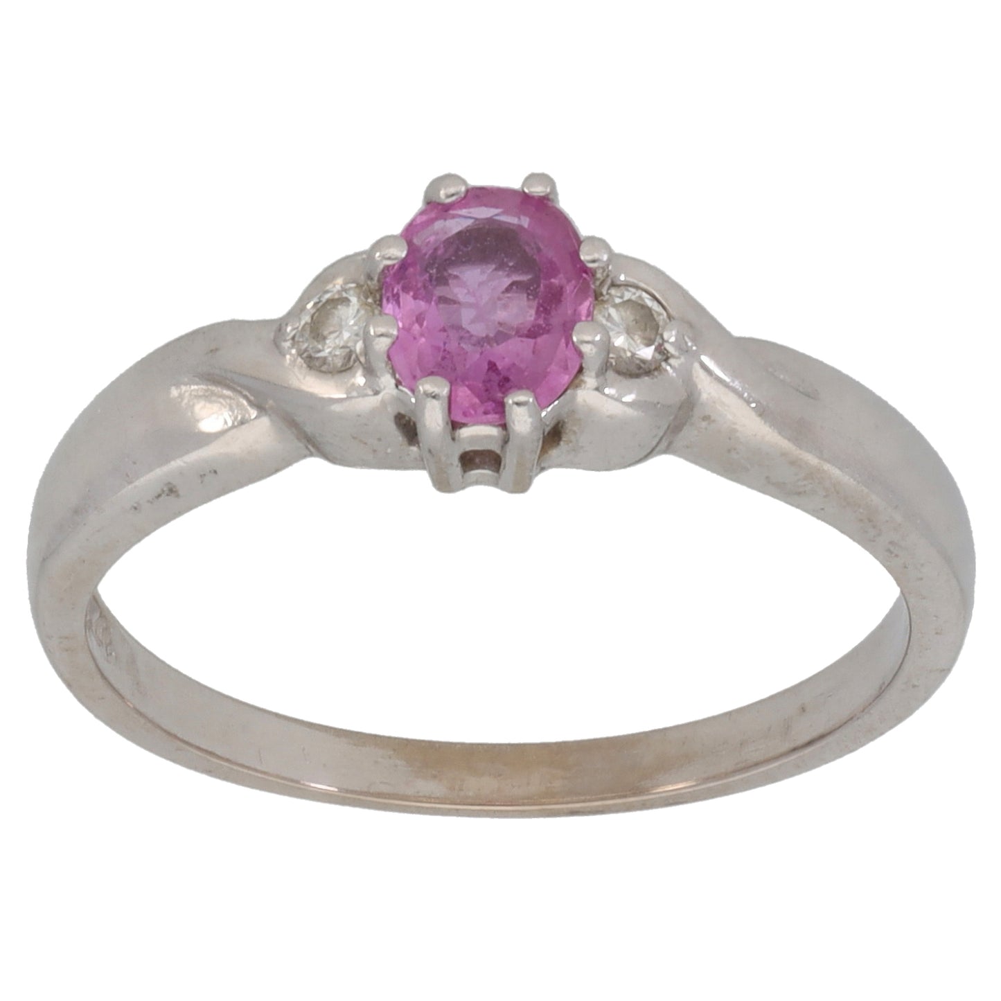 18ct White Gold Sapphire & 0.05ct Diamond Single Stone Ring with Accent Stones Size L