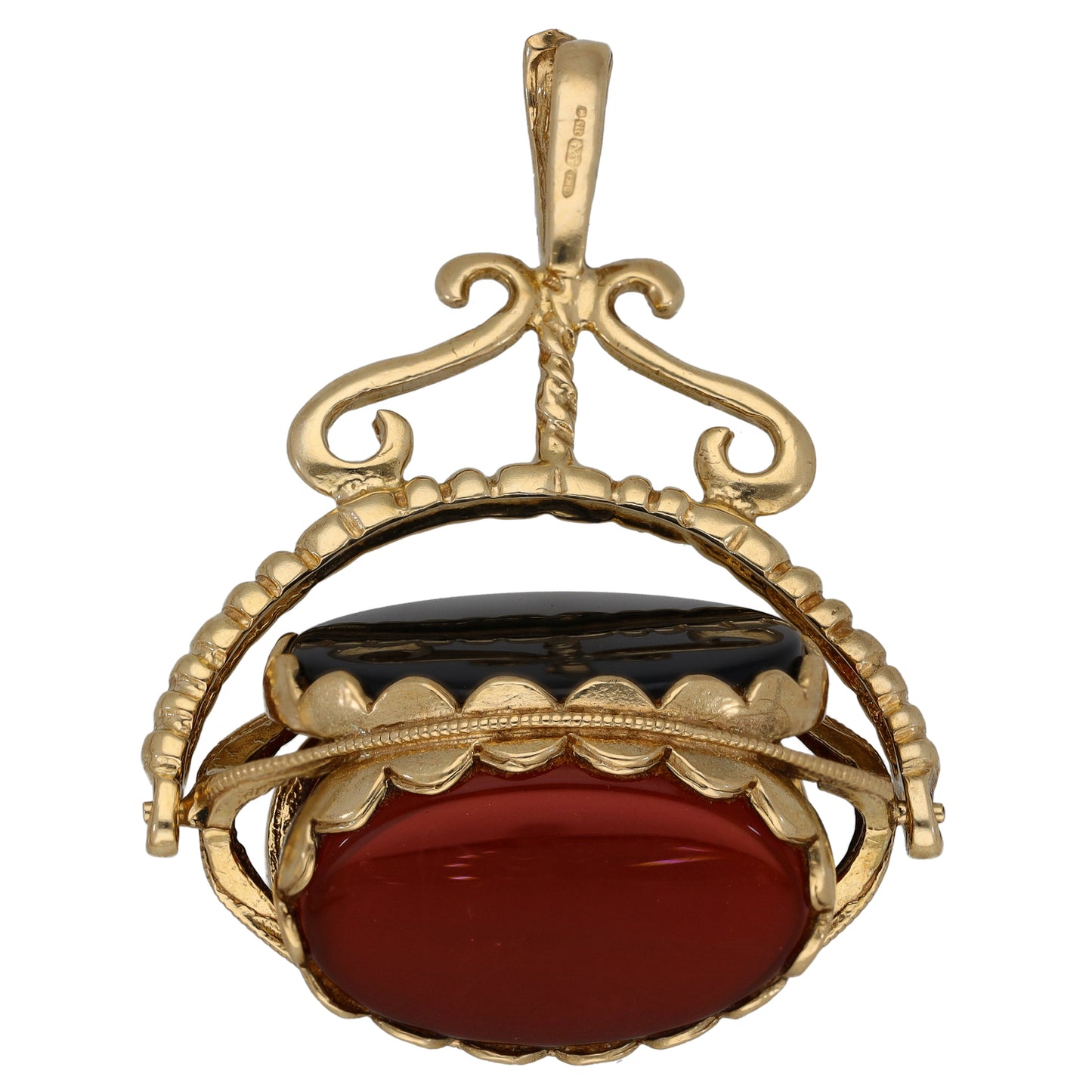 9ct Gold Cameo, Bloodstone & Onyx Fob Pendant