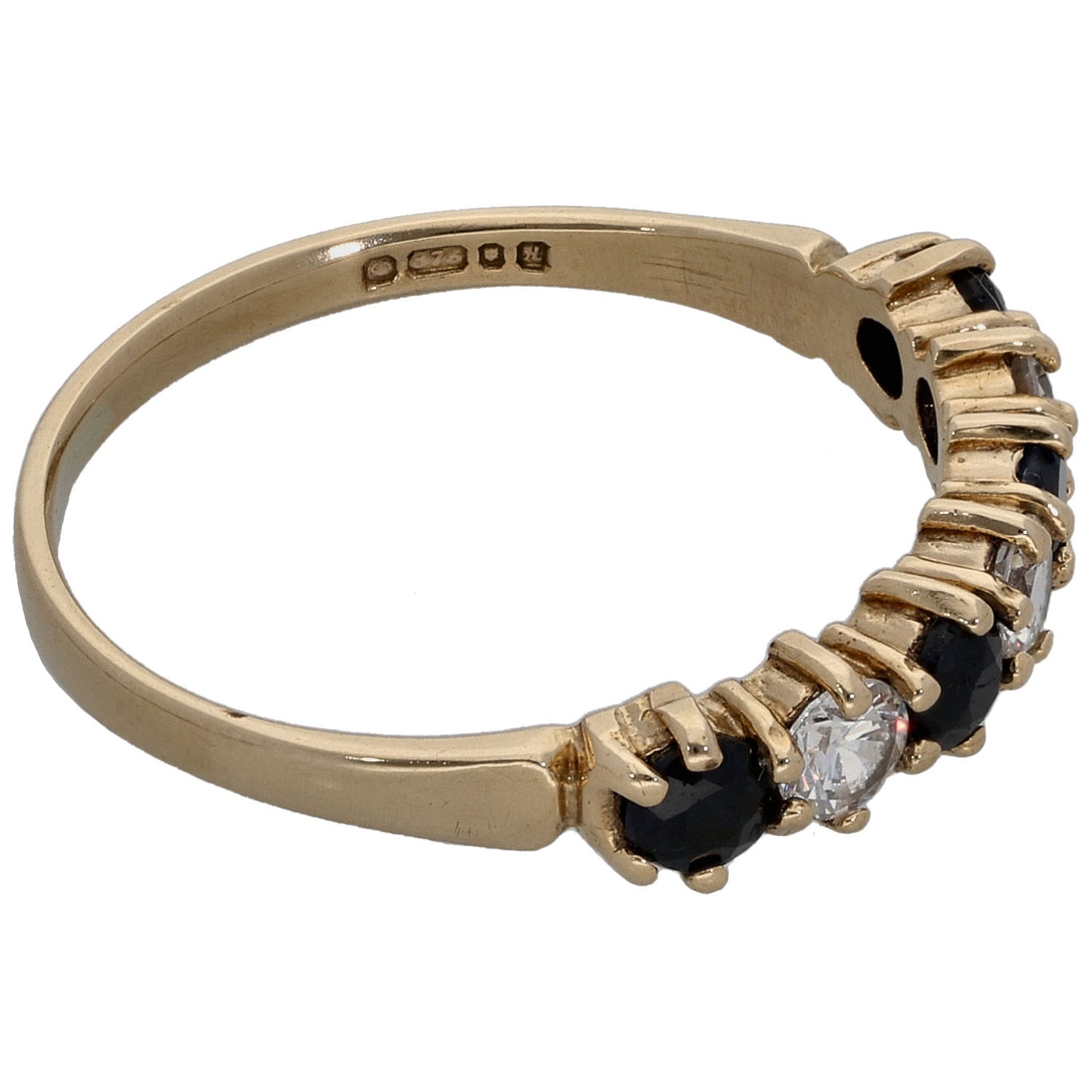 9ct Gold Sapphire & Cubic Zirconia Half Eternity Ring Size O