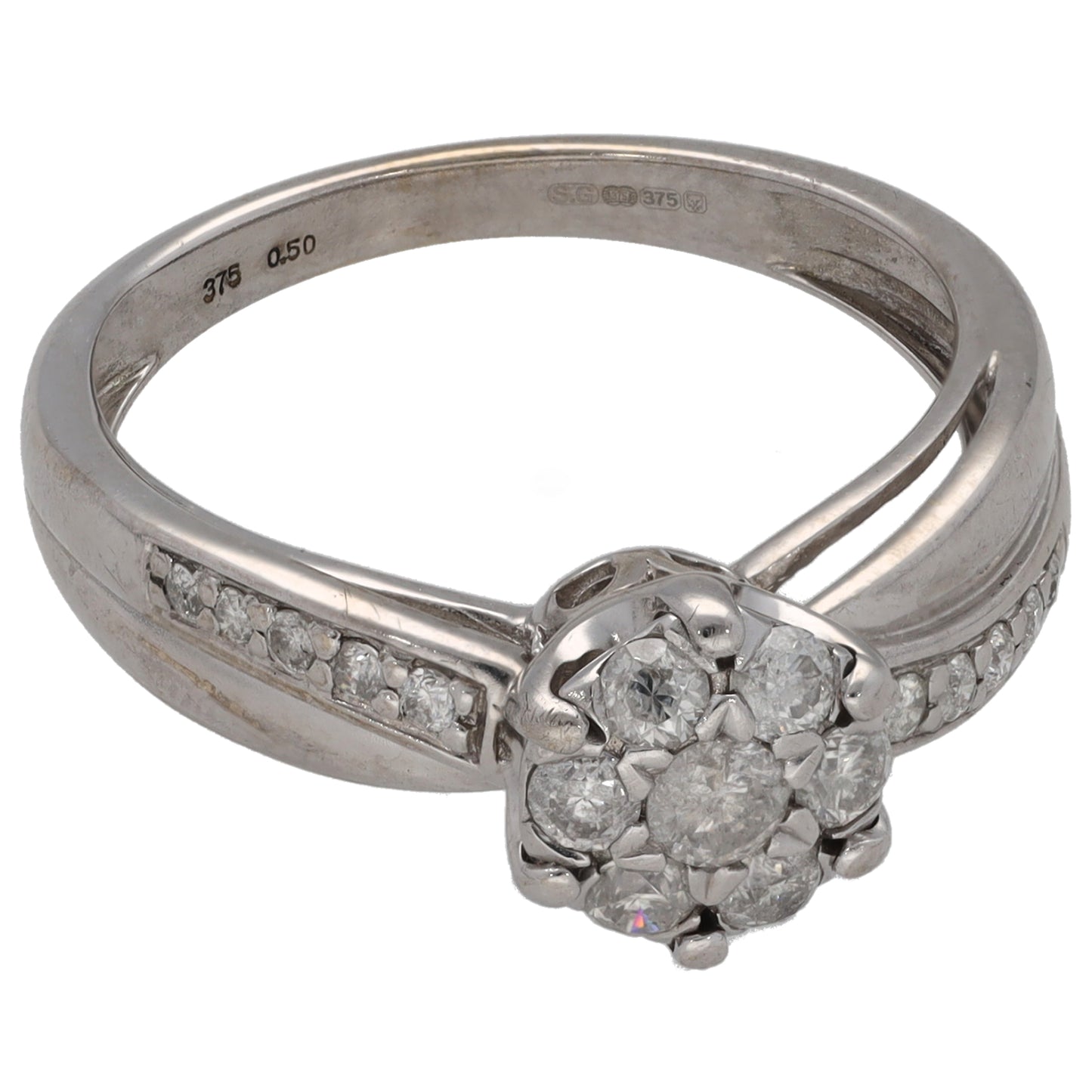 9ct White Gold 0.50ct Diamond Cluster Ring Size O