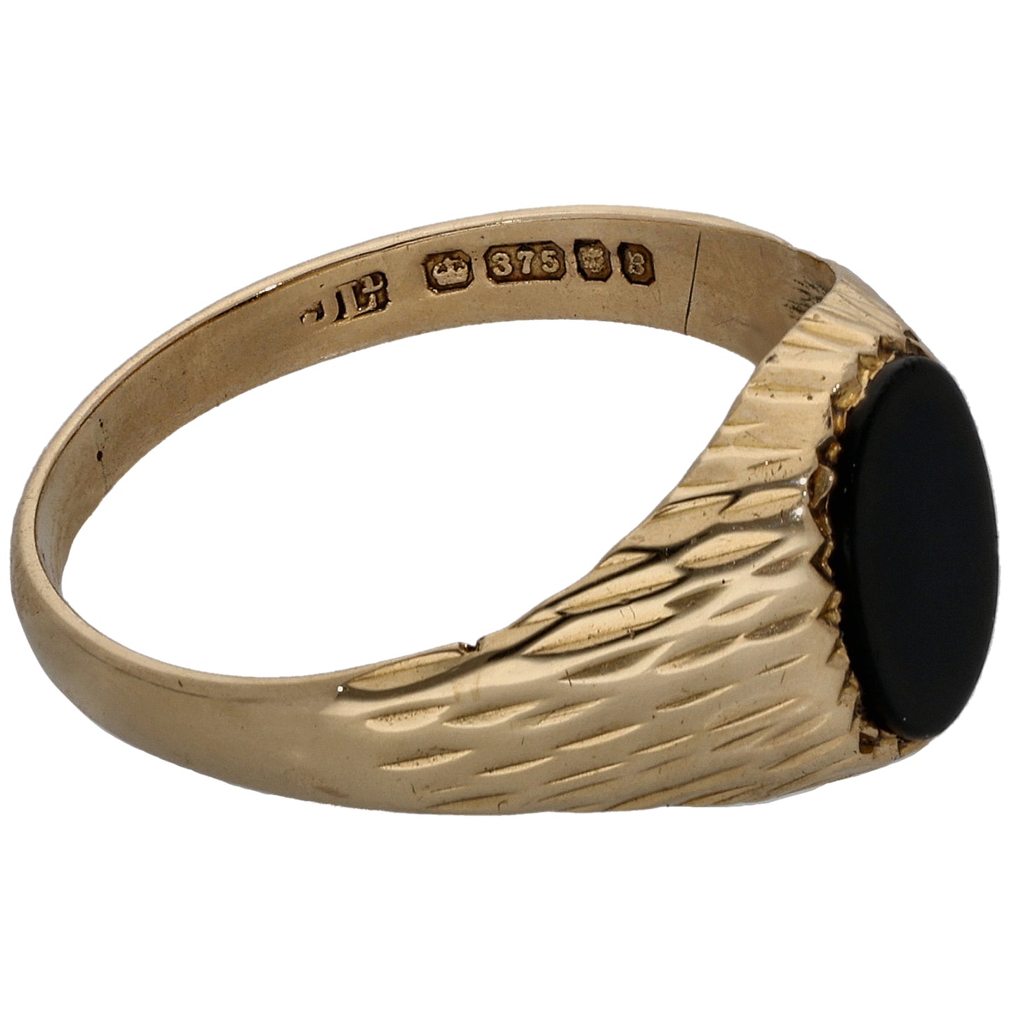 9ct Gold Onyx Patterned Signet Ring Size L