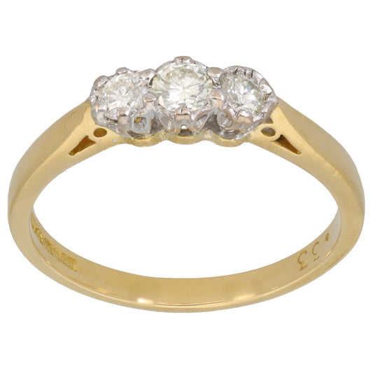 18ct Gold 0.33ct Diamond Trilogy Ring Size P