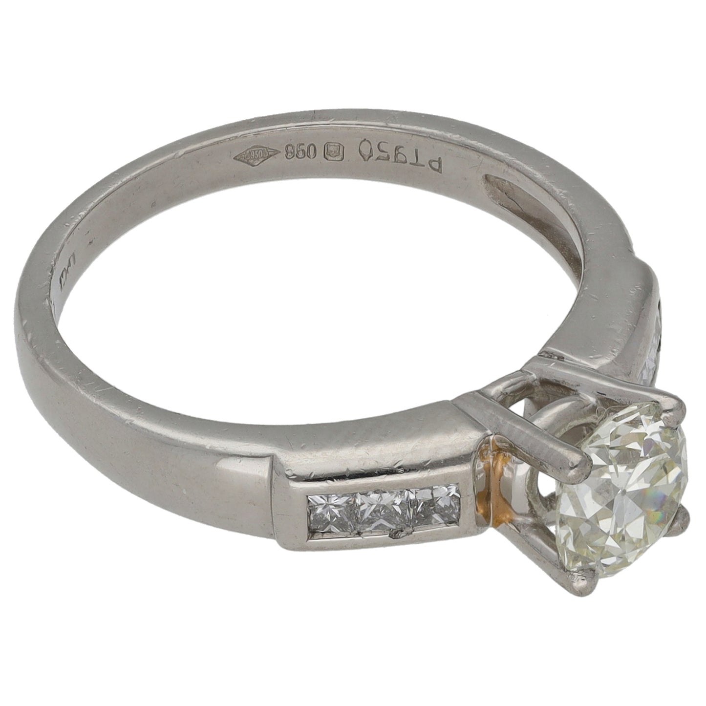 Platinum 1.17ct Diamond Solitaire Ring With Accent Stones Size O