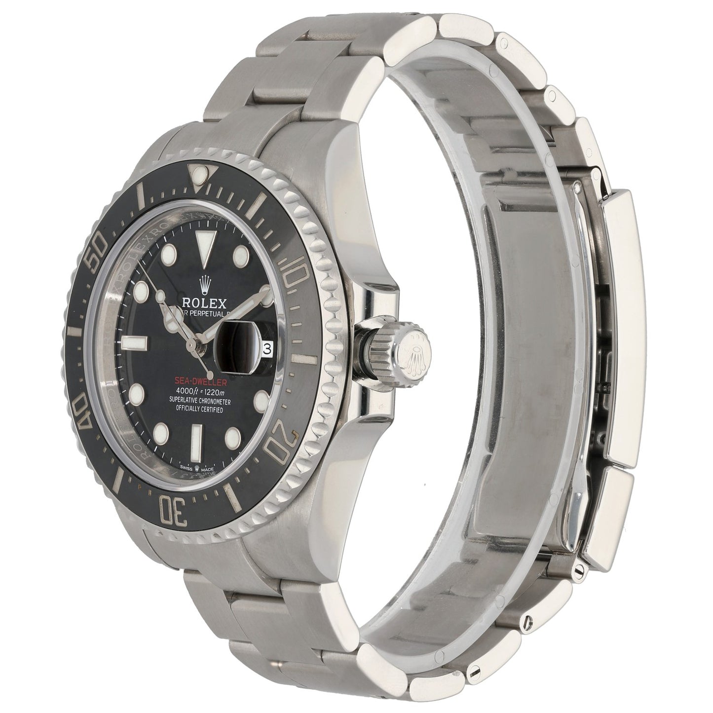 Rolex Sea Dweller 126600, Black Dial, Stainless Steel, Front Angle Image