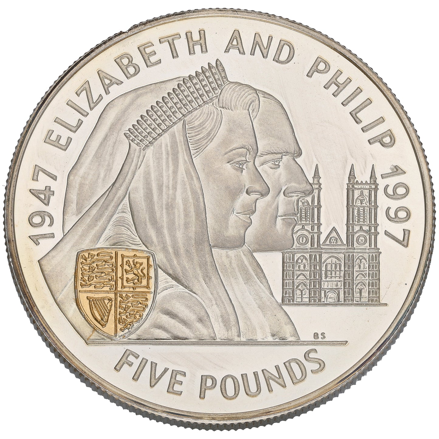 Sterling Silver 50th Wedding Anniversary Elizabeth & Phillip Five Pounds Coin 1997