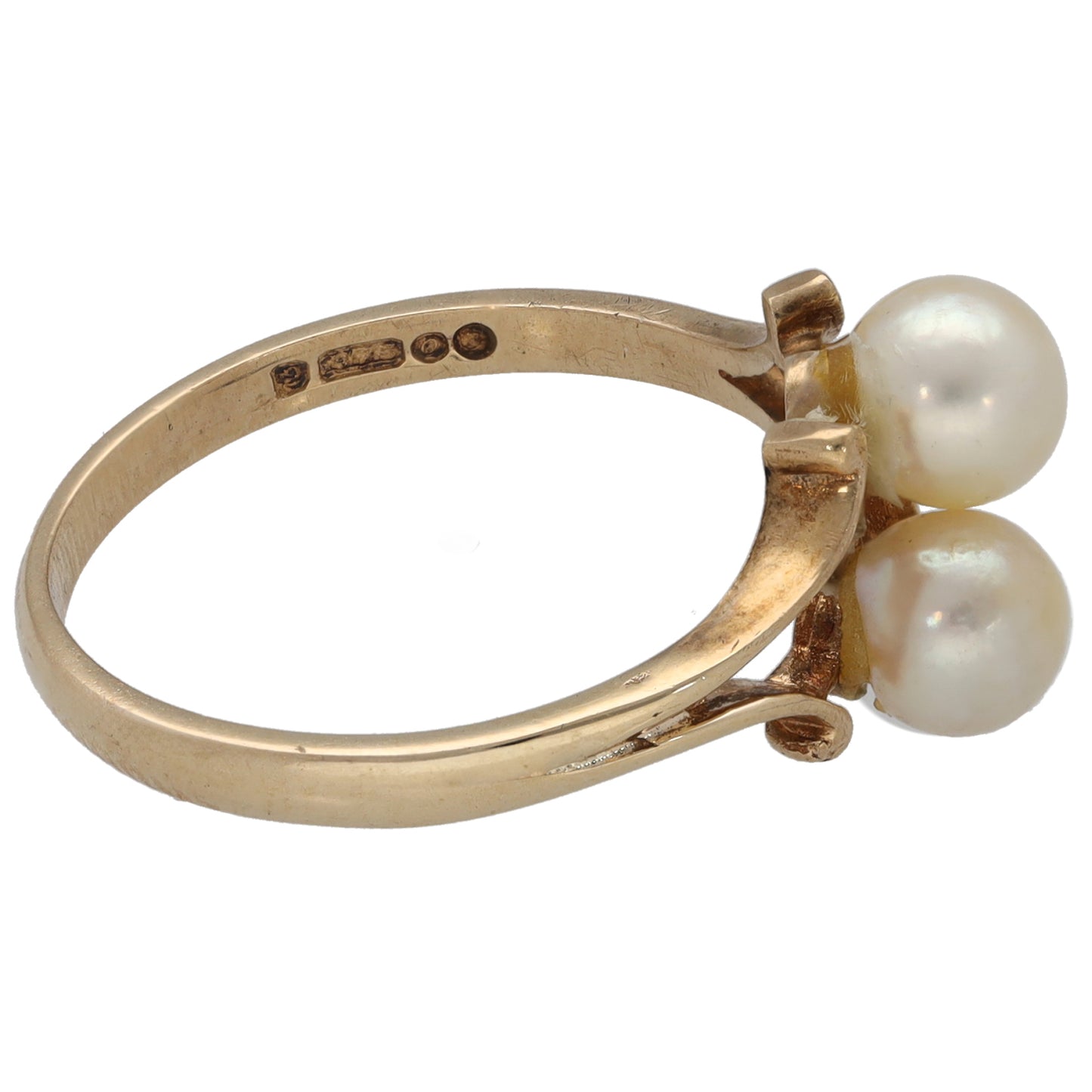 9ct Gold Cultured Pearl Two Stone Ring Size N