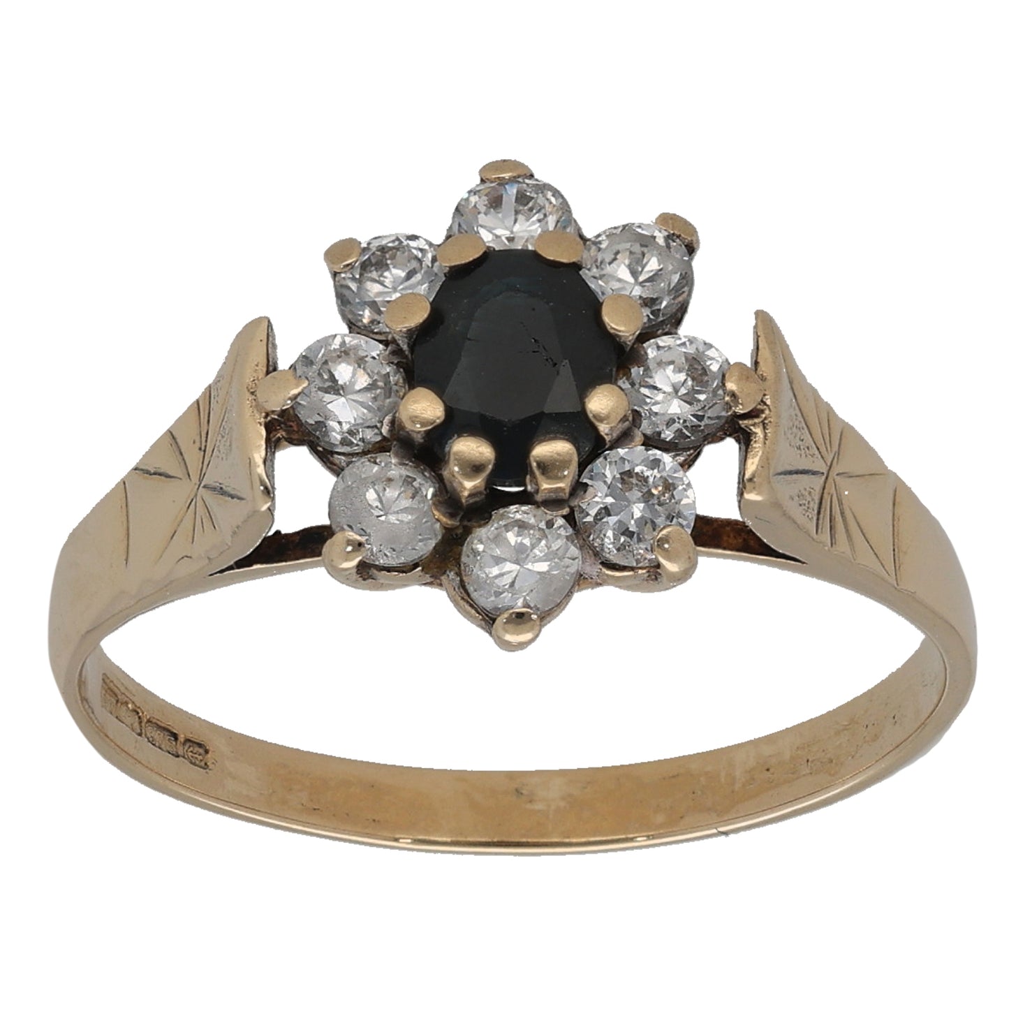 9ct Gold Sapphire & Cubic Zirconia Cluster Ring Size P