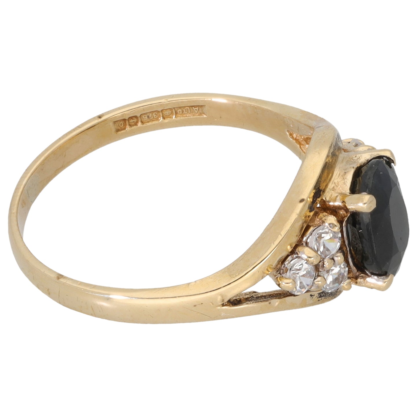 9ct Gold Sapphire & Cubic Zirconia Dress/Cocktail Ring Size K