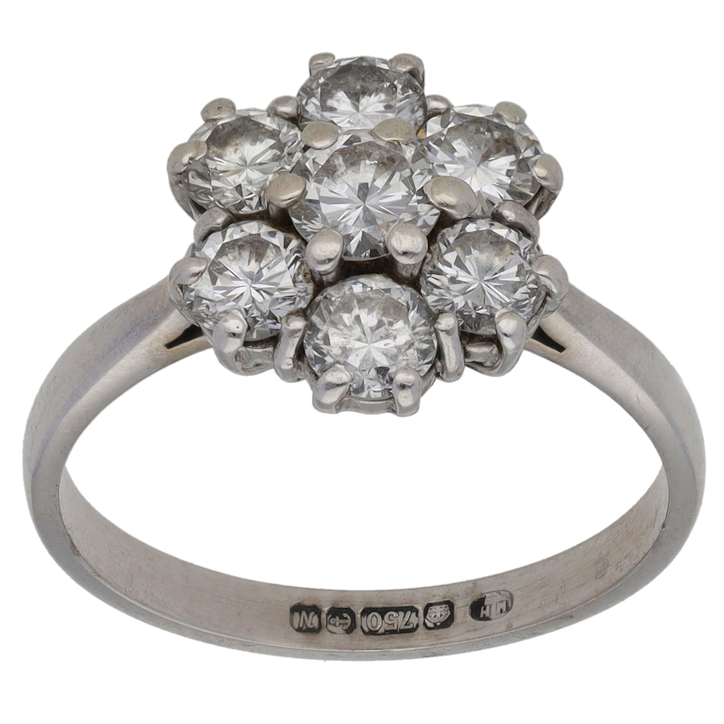 18ct White Gold 1.45ct Diamond Cluster Ring Size M