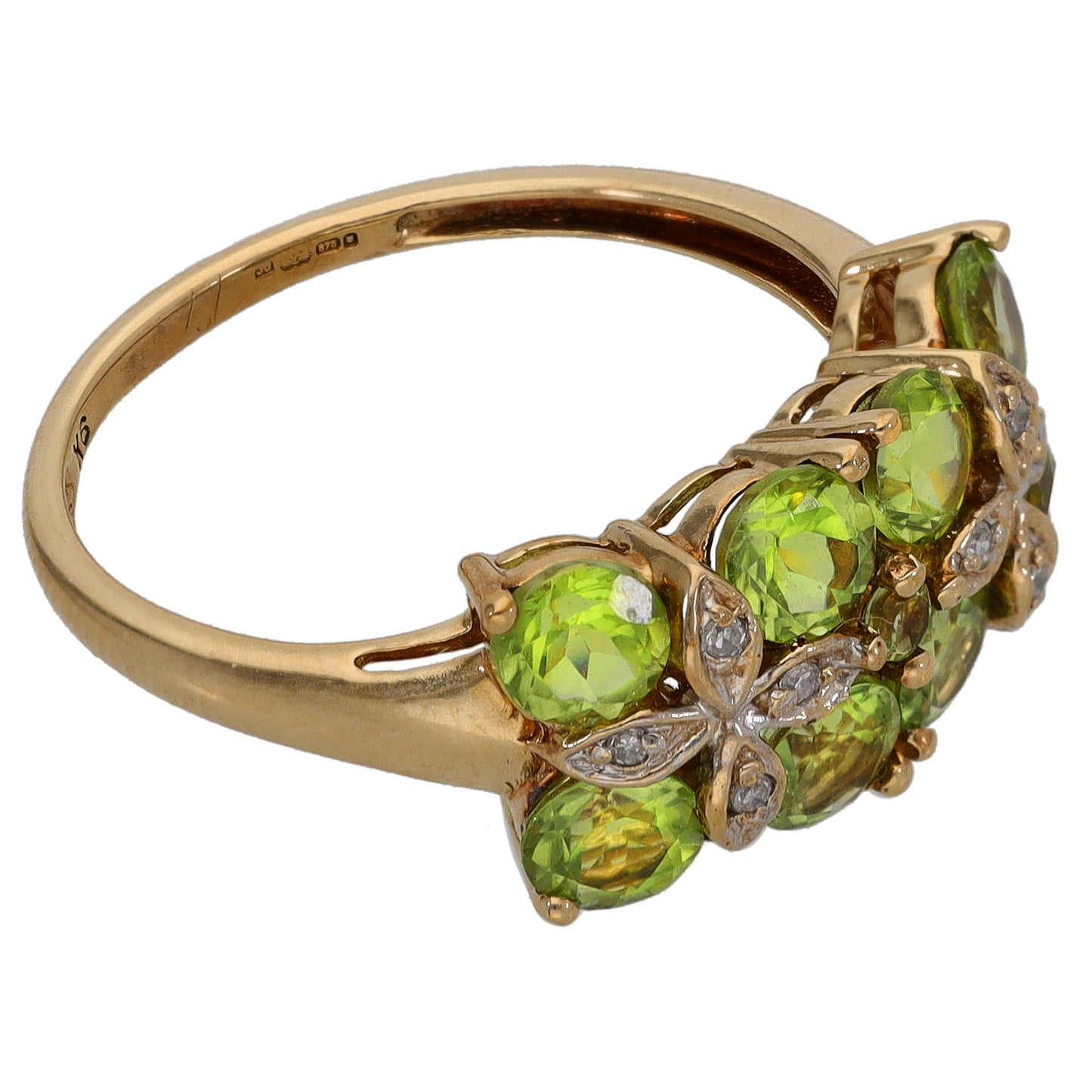 9ct Gold Peridot & 0.04ct Diamond Dress/Cocktail Ring Size O