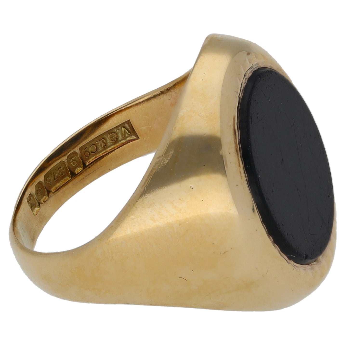 9ct Gold Onyx Crest/Emblem Signet Ring Size N