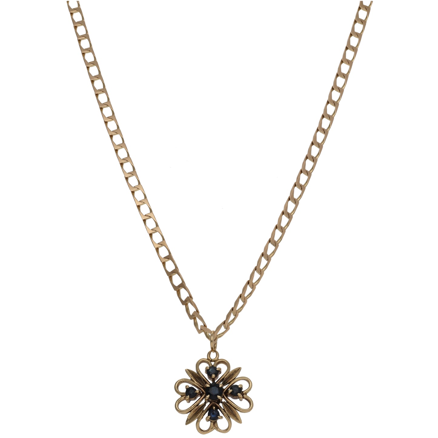 9ct Gold Sapphire Dress/Cocktail Pendant With Chain