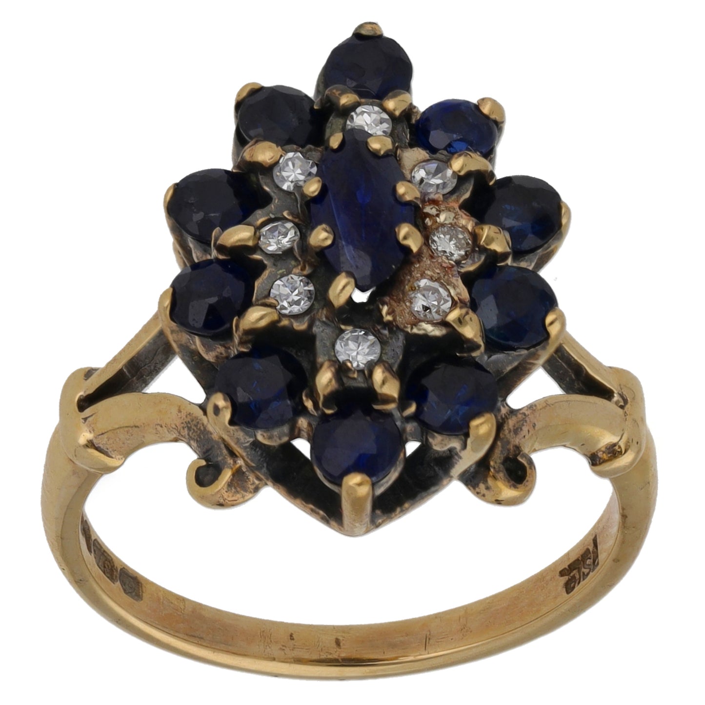 9ct Gold Sapphire & 0.08ct Diamond Dress/Cocktail Ring Size K