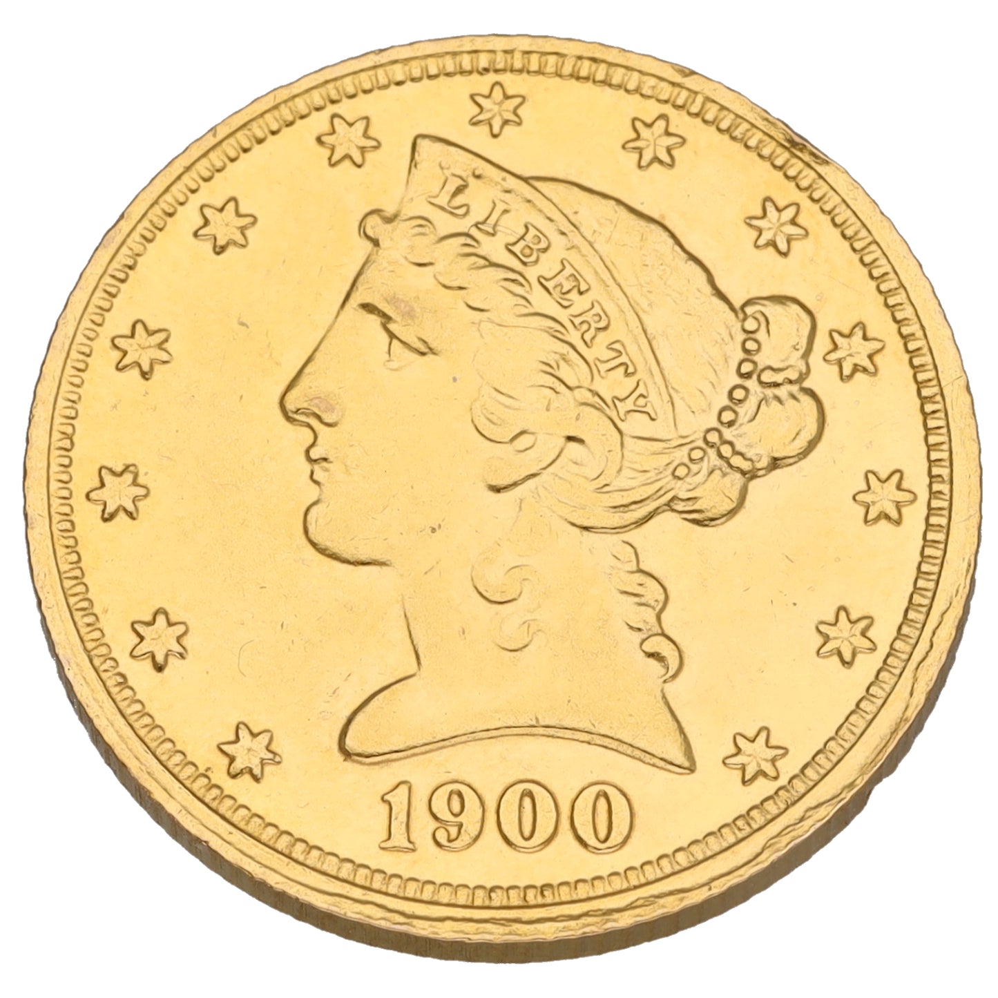 22ct Gold USA Liberty Head 5 Dollars Coin 1900