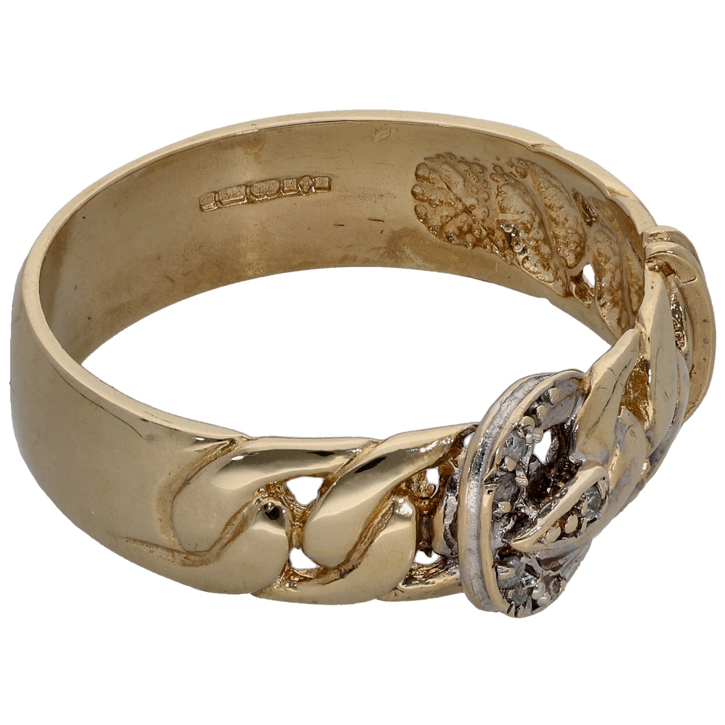 9ct Bicolour Gold 0.05ct Diamond Buckle Ring Size W