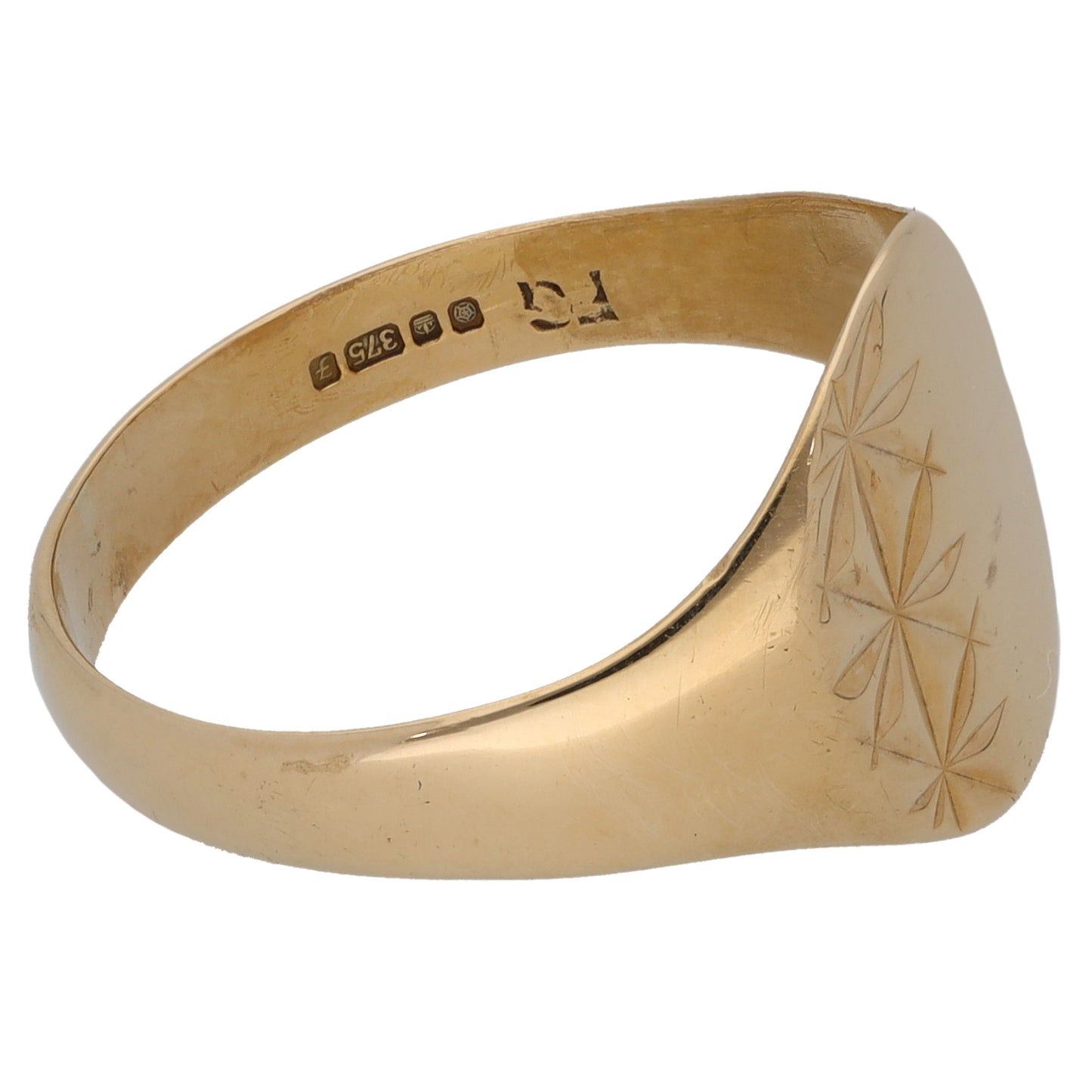 9ct Gold Patterned Signet Ring Size T
