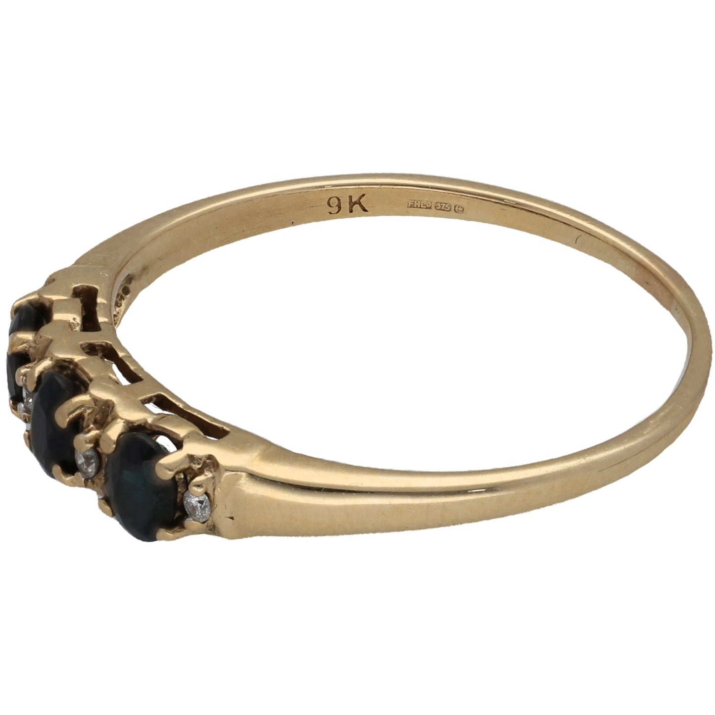 9ct Gold Sapphire & 0.02ct Diamond Dress/Cocktail Ring Size U
