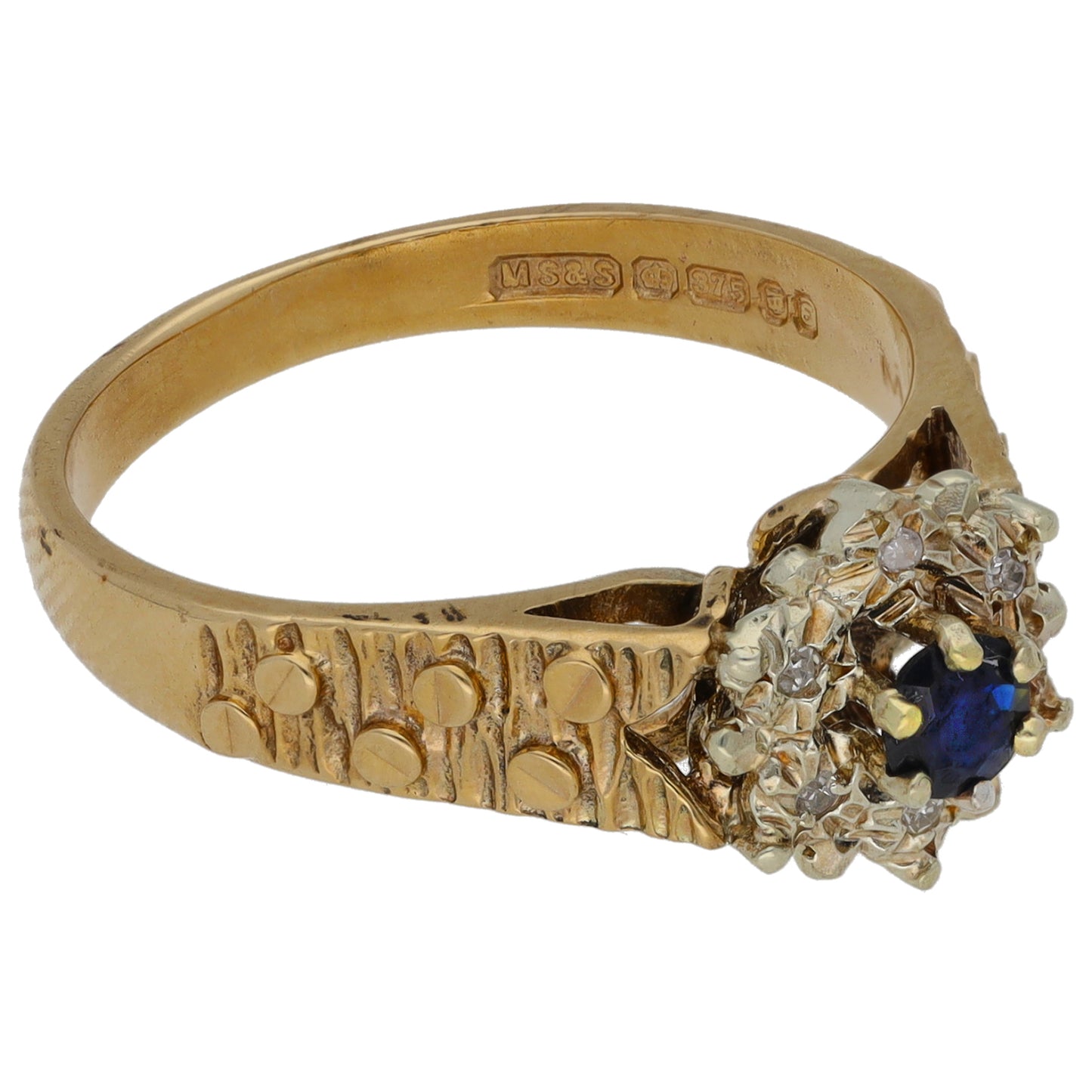 9ct Gold Sapphire & 0.03ct Diamond Dress/Cocktail Ring Size O