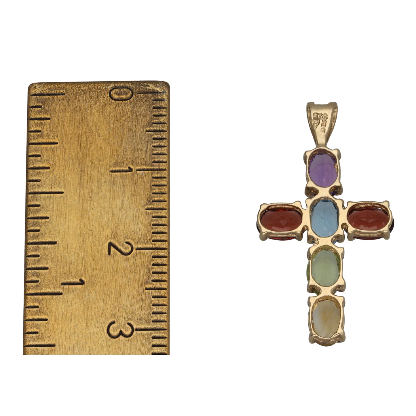 9ct Gold Amethyst, Topaz, Garnet, Peridot & Citrine Cross Pendant