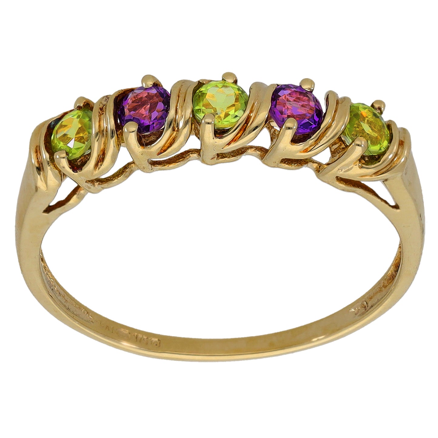 9ct Gold Peridot & Amethyst Half Eternity Ring Size U