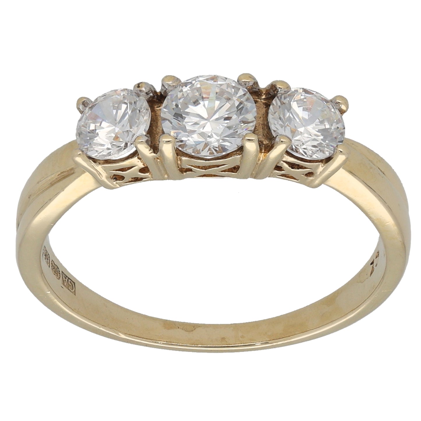 9ct Gold Cubic Zirconia Three Stone Ring Size P