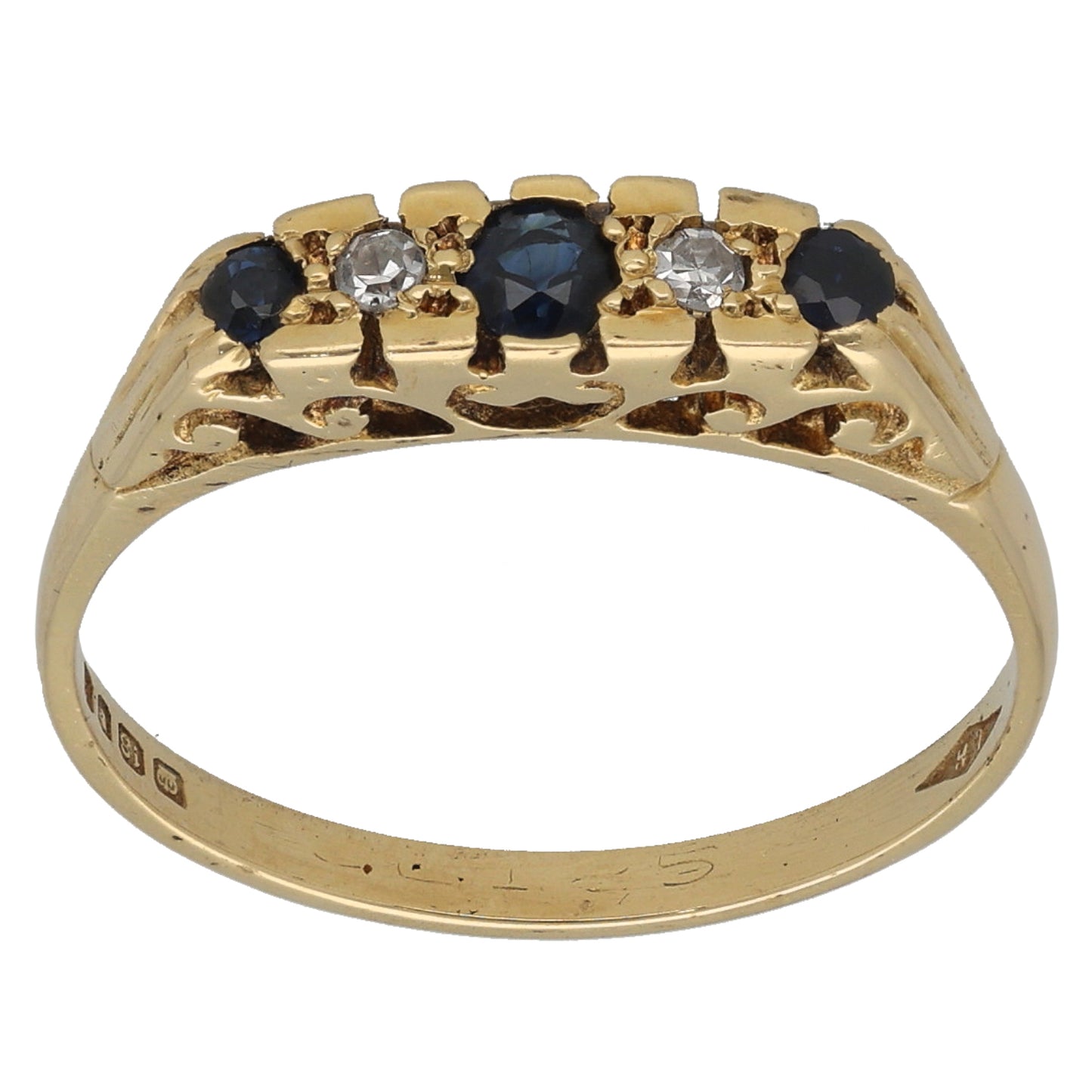 18ct Gold Sapphire & 0.04ct Diamond Half Eternity Ring Size P