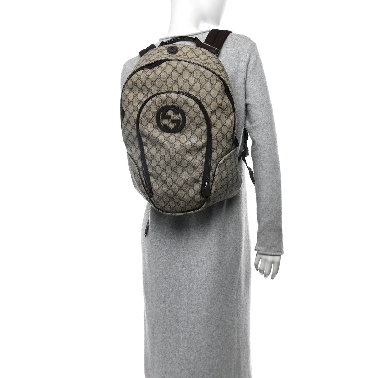 Gucci Interlocking G Backpack GG Supreme Coated Canvas Bag - Beige & Brown